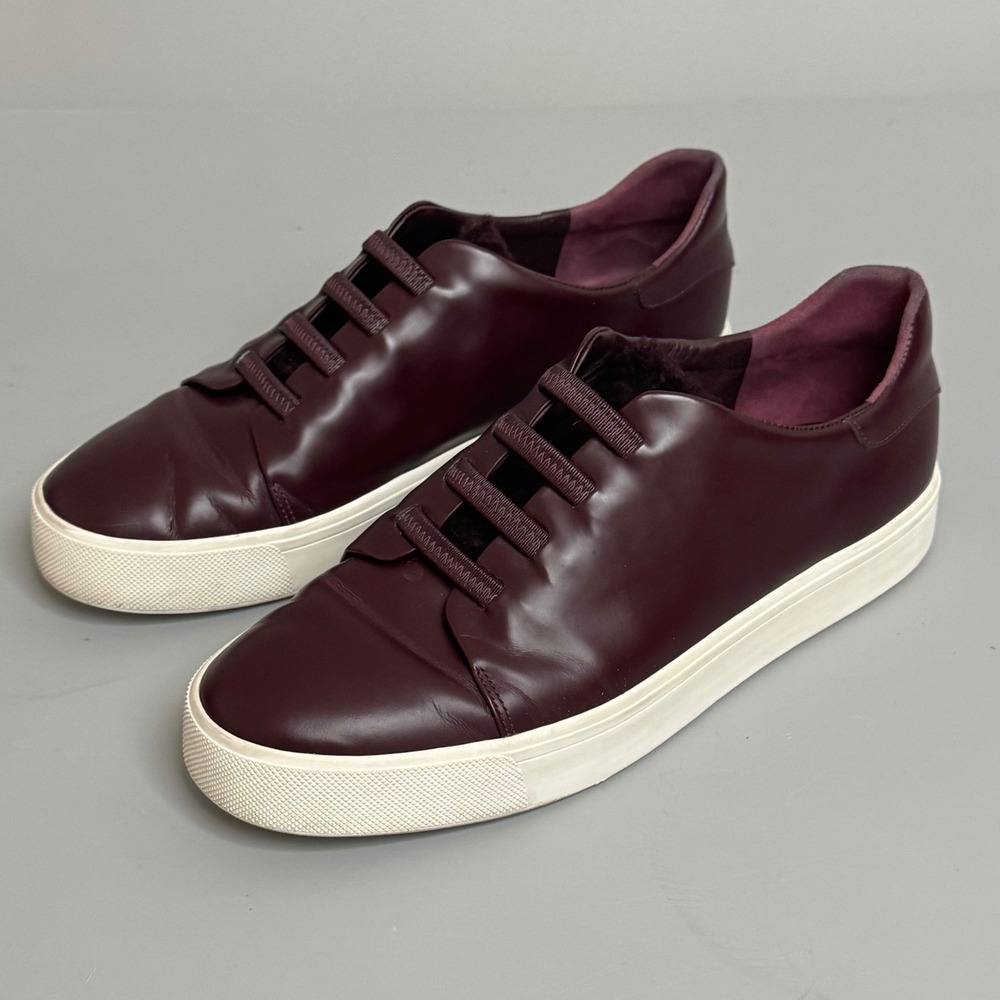 Vince Benfield Burgundy Leather Shearling Lined Slip On Sneakers Size 9 EUR 39